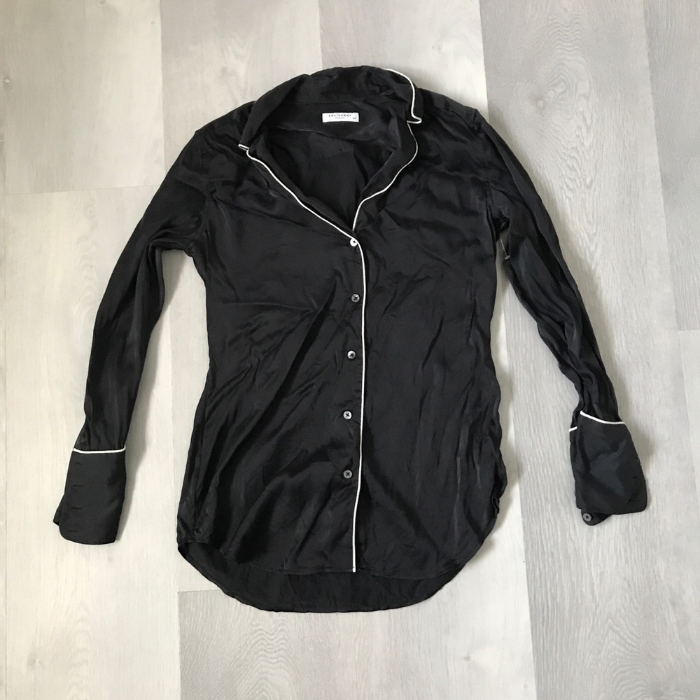 EQUIPMENT SILK BLACK LONG SLEEVE BUTTON COLLARED SHIRT WOMENS SMALL